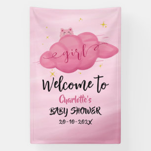 Cute Watercolor Cloud Baby Girl Shower Banner