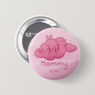 Cute Watercolor Cloud Baby Girl Shower Mommy-to-be 2 Inch Round Button