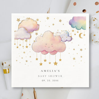 Cute Watercolor Cloud Star Baby Girl Shower Napkin