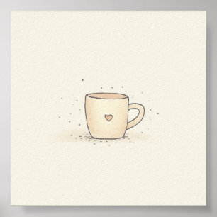 Cute Watercolor Coffee Cup With A Heart Poster