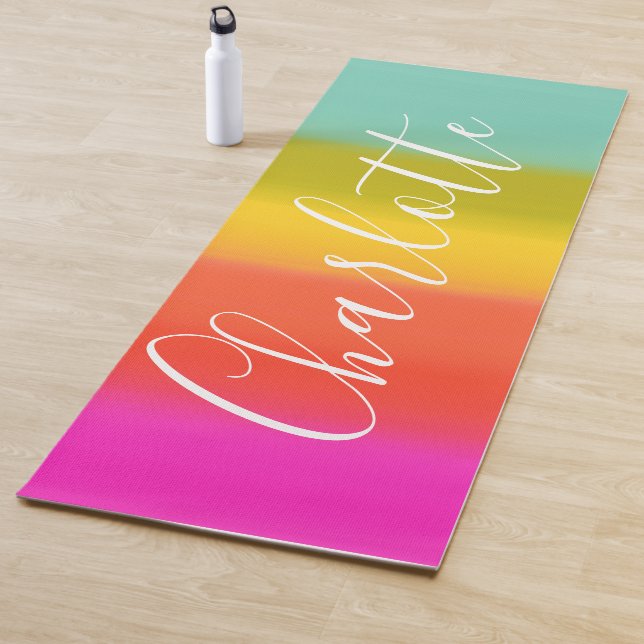 Cute Watercolor Colour Block Personalized Name Yoga Mat (In Situ)