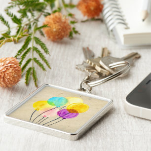 Cute watercolor colourful balloons keychain