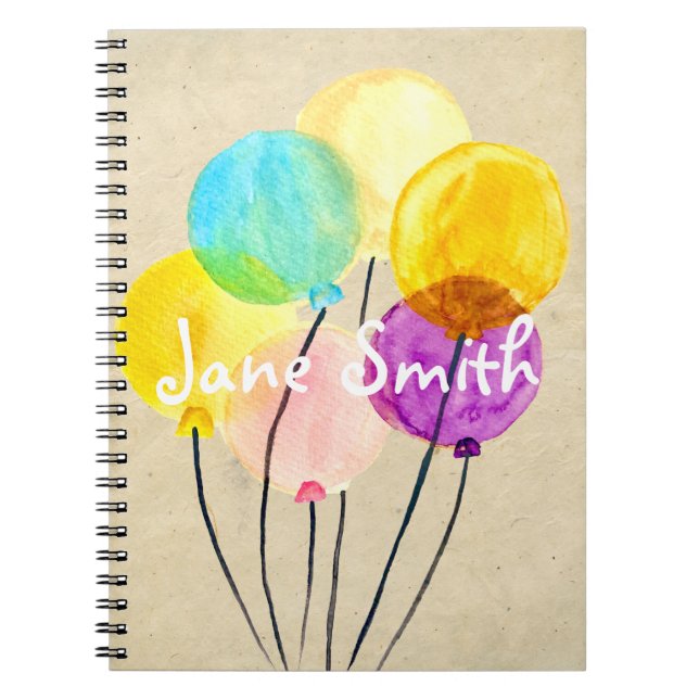 Cute watercolor colourful balloons notebook (Front)