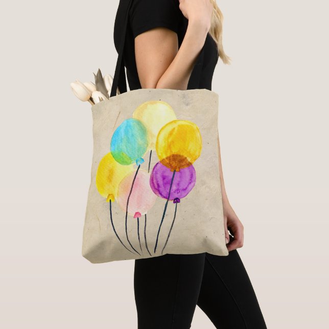 Cute watercolor colourful balloons tote bag (Close Up)