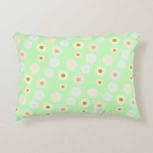Cute watercolor colourful Daisy Pattern Green Accent Pillow
