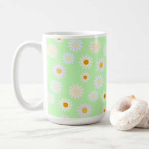Cute watercolor colourful Daisy Pattern Green Coffee Mug
