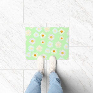 Cute watercolor colourful Daisy Pattern Green Doormat