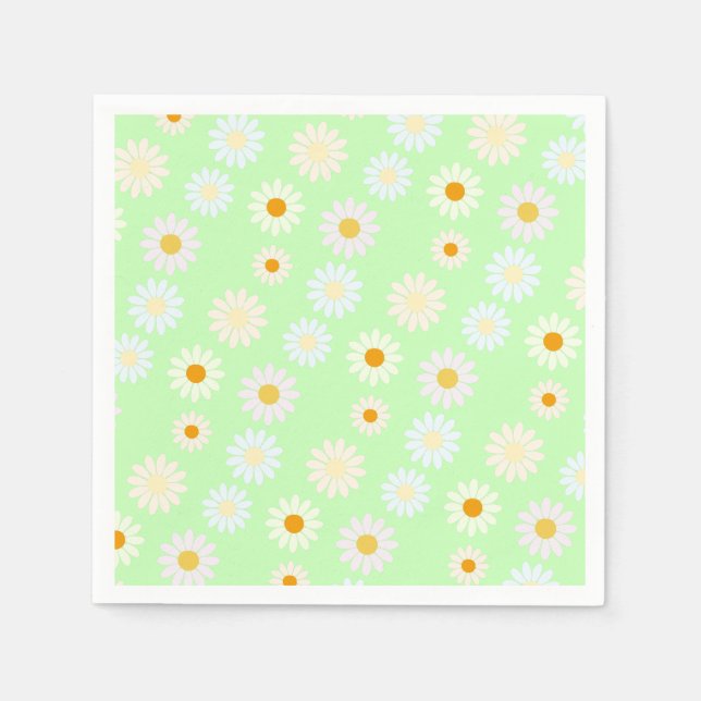 Cute watercolor colourful Daisy Pattern Green Napkin (Front)