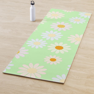 Cute watercolor colourful Daisy Pattern Green Yoga Mat