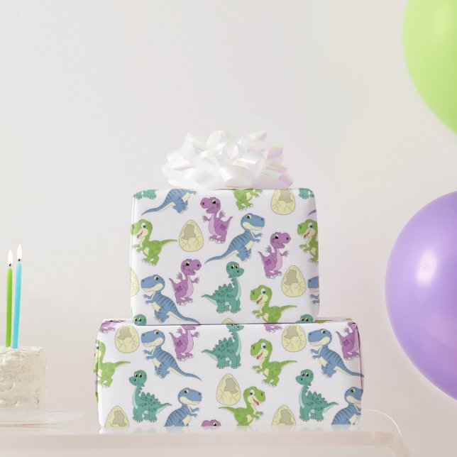 Cute Watercolor Colourful Dinosaurs Wrapping Paper (Party Gifts)