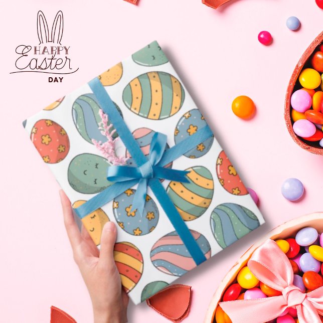 Cute Watercolor Colourful Easter Eggs Pattern Wrapping Paper (Creator Uploaded)