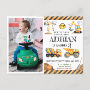 Cute Watercolor Construction Kids Birthday Postcard