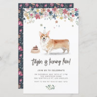 Cute Watercolor Corgi Dog Birthday Invitation