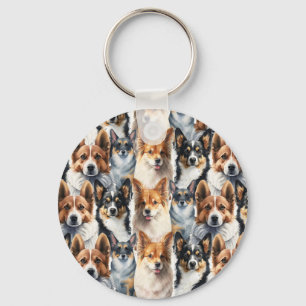 Cute Watercolor Corgi Dog Pattern                  Keychain
