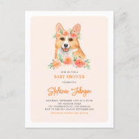 Cute Watercolor Corgi Peach Floral Baby Shower