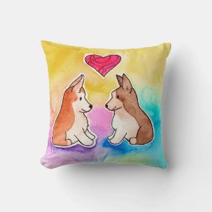 Cute Watercolor Corgis Throw Pillow