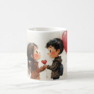 Cute Watercolor Couple Heart Balloon Romantic Love Coffee Mug