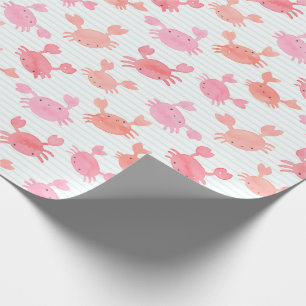 Cute Watercolor Crabs on mint stripe Wrapping Paper
