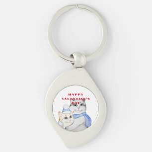 Cute watercolor cuddly cats on Valentine's Day Keychain
