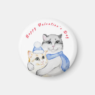 Cute watercolor cuddly cats on Valentine's Day Magnet