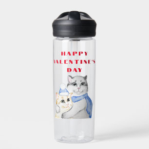 Cute watercolor cuddly cats on Valentine's Day Water Bottle