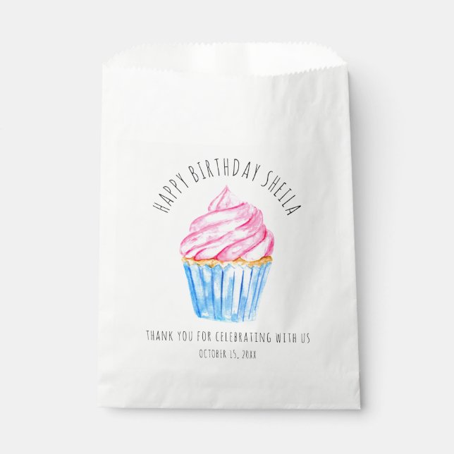 cute watercolor cupcake pink icing sweet favour bag (Front)