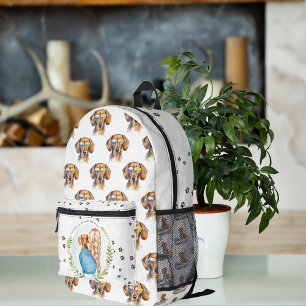 Cute Watercolor Dachshund Dog Pattern Monogram Printed Backpack