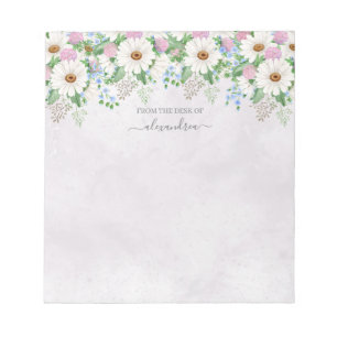 Cute Watercolor Daisy Floral Botanical Calligraphy Notepad