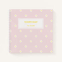 Cute Watercolor Daisy Pattern Pink Spiral Notebook