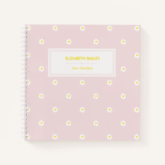 Cute Watercolor Daisy Pattern Pink Spiral Notebook