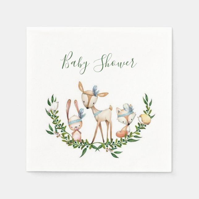 Cute watercolor deer baby shower  napkins (Front)