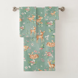 Cute Watercolor Deer Pattern Bath Towel Set