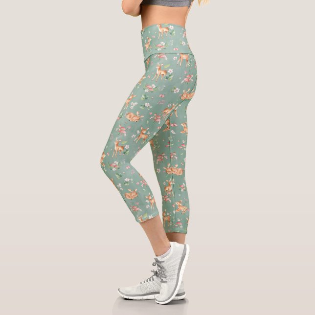 Cute Watercolor Deer Pattern Capri Leggings (Left)