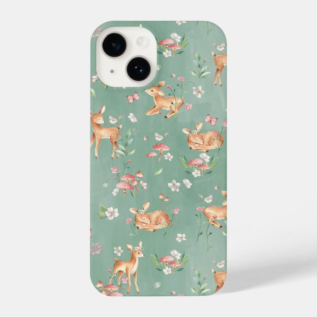 Cute Watercolor Deer Pattern iPhone Case (Back)