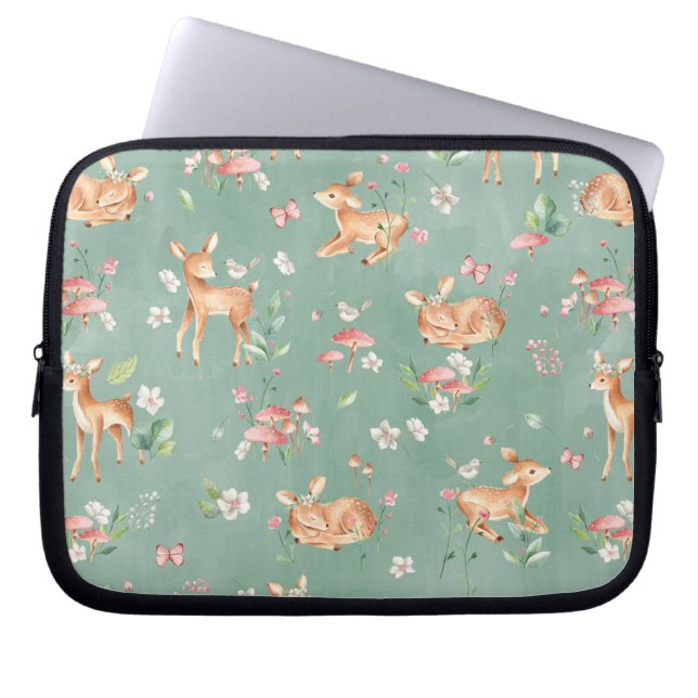 Cute Watercolor Deer Pattern Laptop Sleeve (Front)
