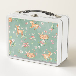 Cute Watercolor Deer Pattern Metal Lunch Box