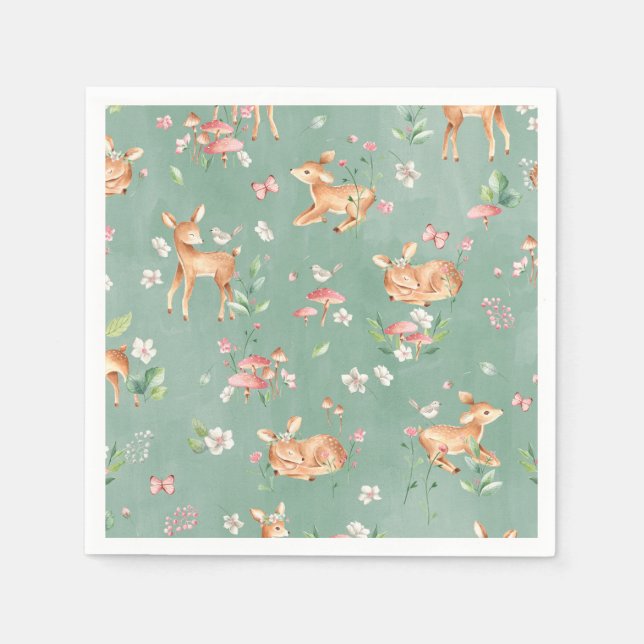 Cute Watercolor Deer Pattern Napkin (Front)