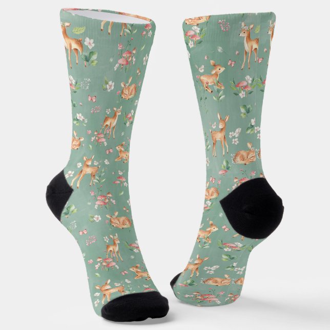 Cute Watercolor Deer Pattern Socks (Angled)