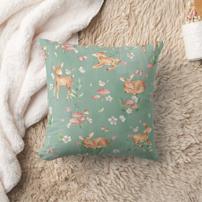 Cute Watercolor Deer Pattern Throw Pillow (Blanket)