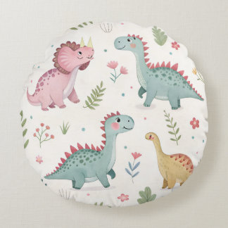 Cute Watercolor Dinosaur Baby Round Pillow