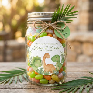 Cute Watercolor Dinosaur Baby Shower Favour Sticke Classic Round Sticker