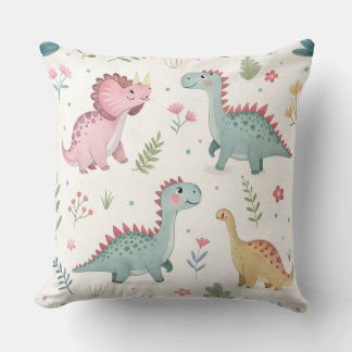 Cute Watercolor Dinosaur Baby Throw Pillow