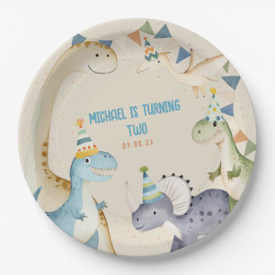 Cute watercolor dinosaur, Beige Dinomite party Paper Plate