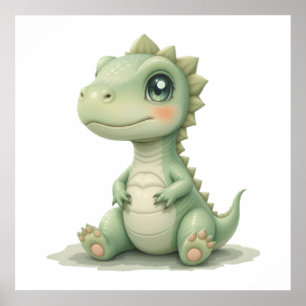 Cute Watercolor Dinosaur Nursery Poster  Baby Room
