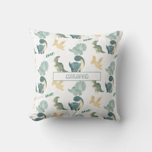 Cute Watercolor Dinosaur Pattern Throw Pillow