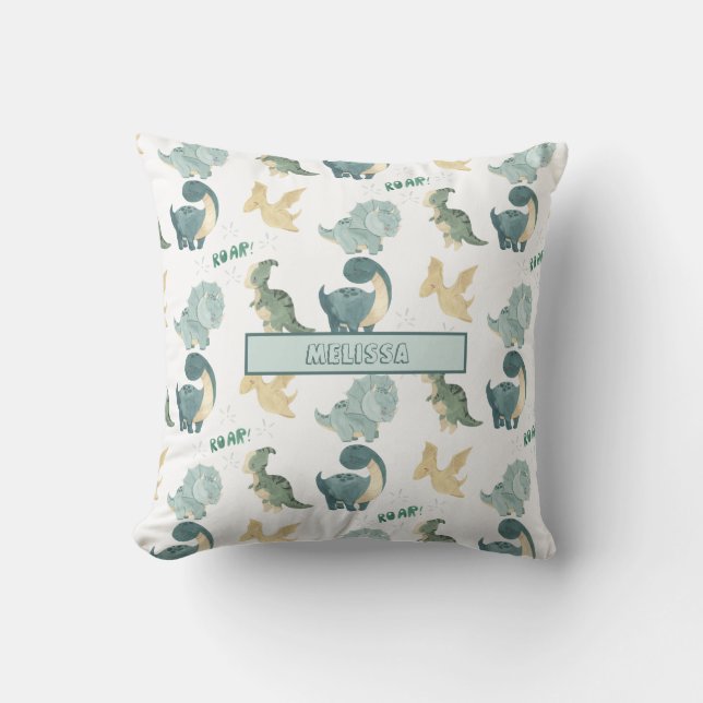 Cute Watercolor Dinosaur Pattern Throw Pillow (Front)