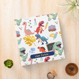Cute Watercolor Dinosaur Personalized Kids 3 ring  Binder