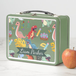 Cute Watercolor Dinosaur Personalized Kids Metal Lunch Box