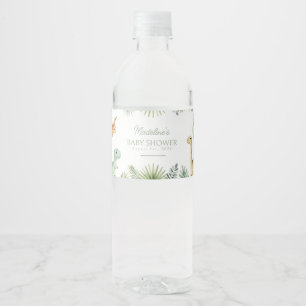 Cute Watercolor Dinosaur Safari Baby Shower Water Bottle Label