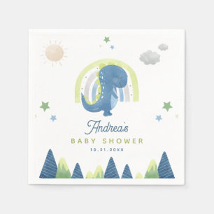 Cute Watercolor Dinosaur T-Rex Baby Shower Party Napkin